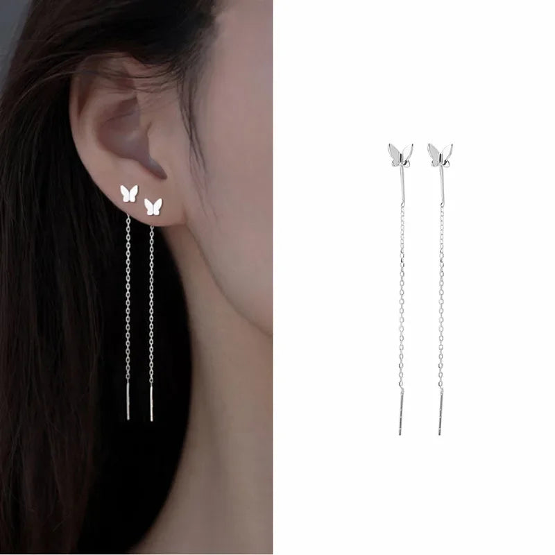 Drop Ear Line Long Hanging Earrings for Women Rose Gold