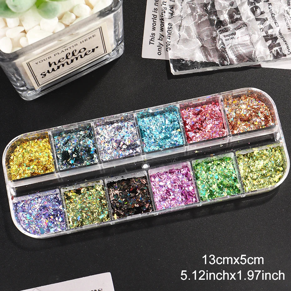 12 Grids Holographic Glitter Nail Art Sequins