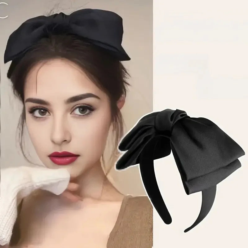 Elegant black bow headband, cute fabric headband