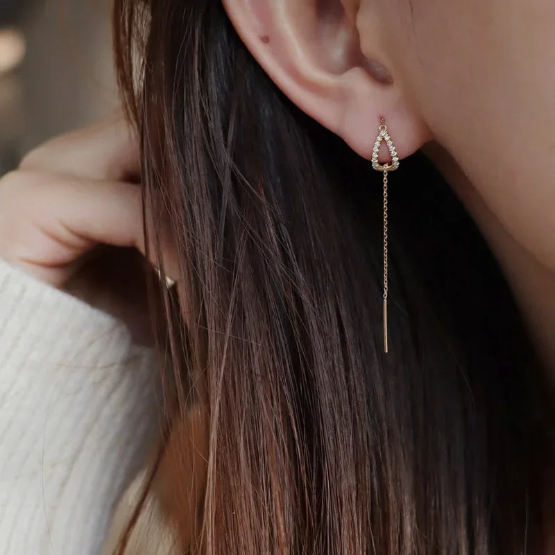 Drop Ear Line Long Hanging Earrings for Women Rose Gold
