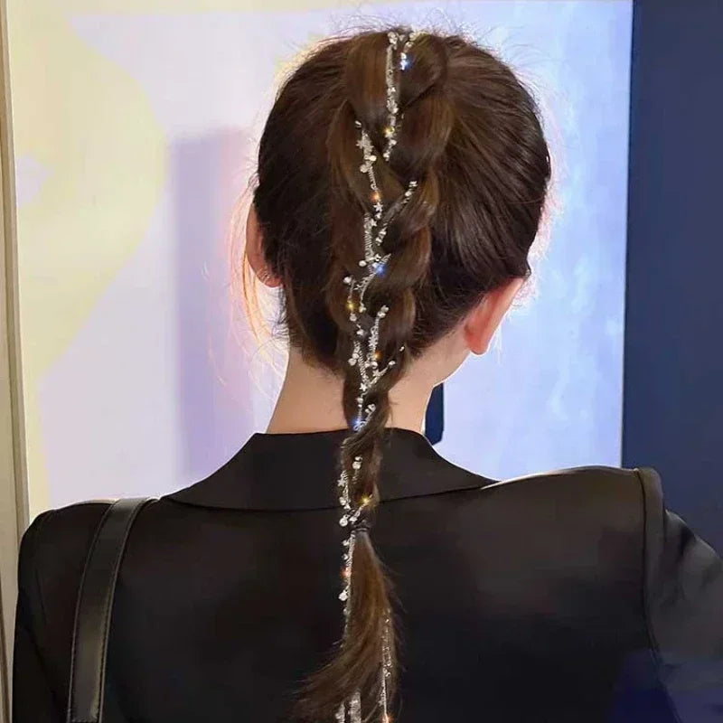 New Crystal Tassels Ponytail Hair Clips Ornaments Women Wedding Dreadlocks Hair Braid Silver Star Rhinestone Headdress