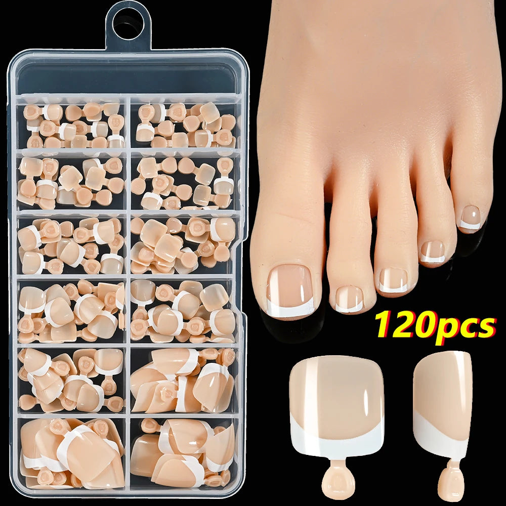 120Pcs Pink French Short Square Fake Nails