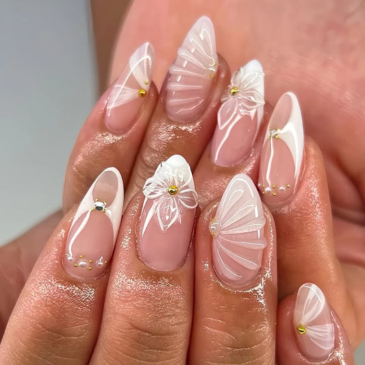 24pcs Flower Almond Press on Nails