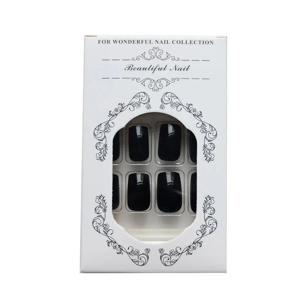 24pcs Black Square Press on Nails Medium Long Fake Nails