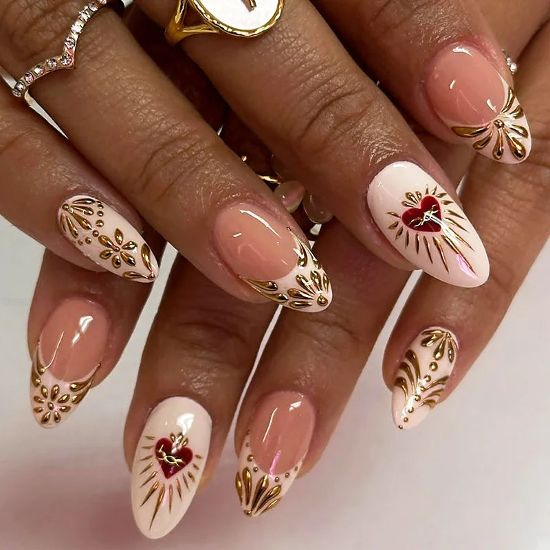 Gentle Nude Pink Press on Nails with 3D Flower