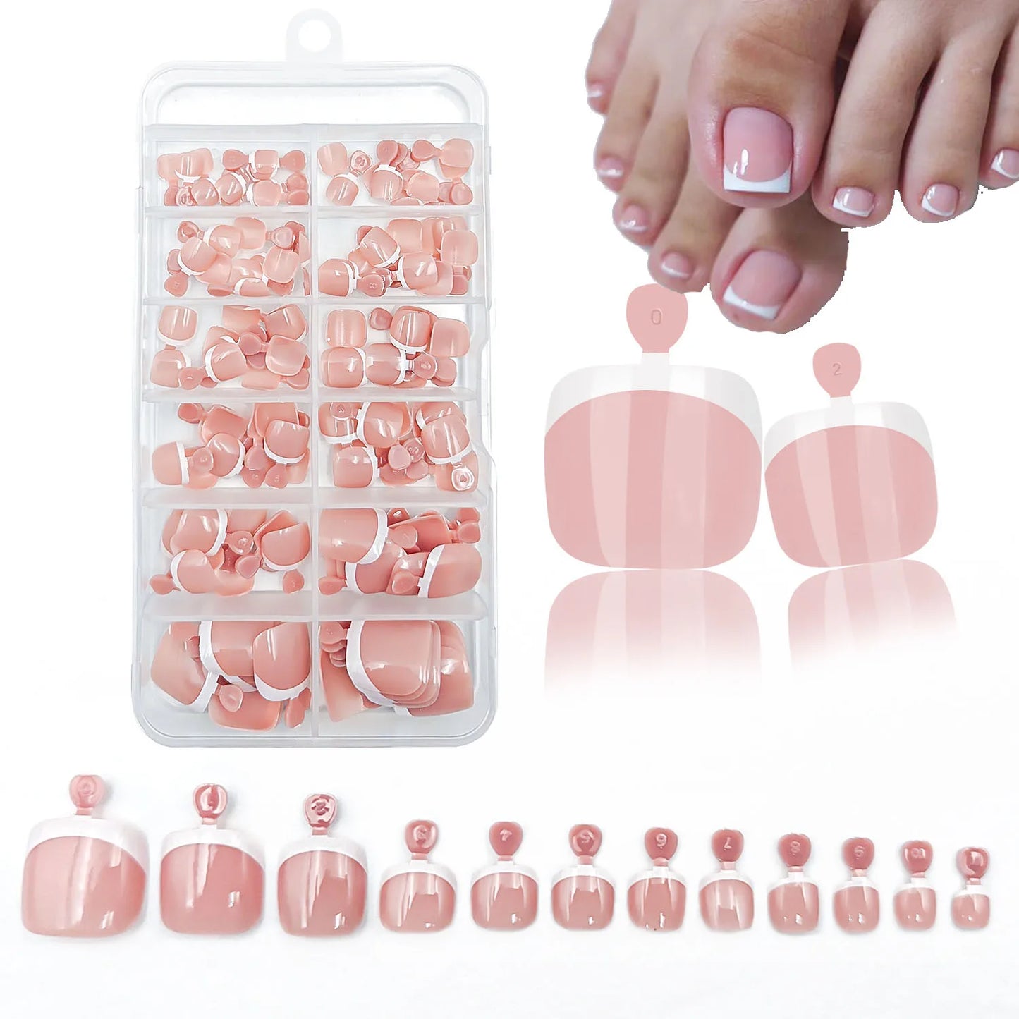 120Pcs Glossy Nude Pink French Press-On-Toenail Set 1*Box