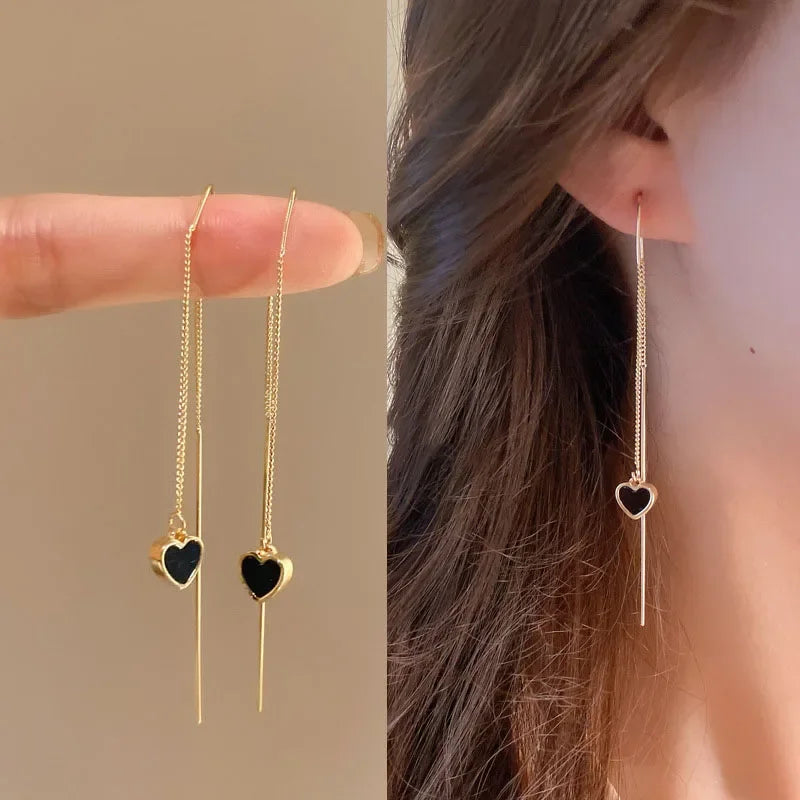 Drop Ear Line Long Hanging Earrings for Women Rose Gold