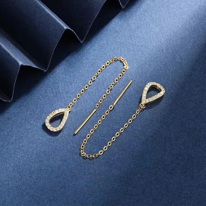Drop Ear Line Long Hanging Earrings for Women Rose Gold