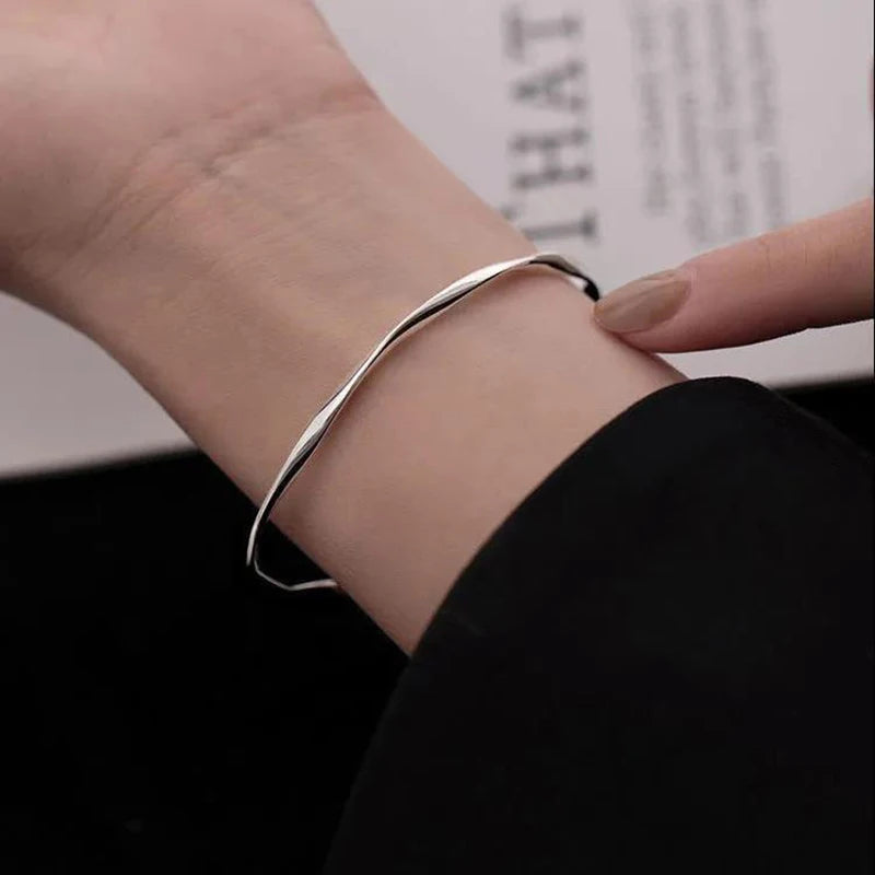 Silver Color Twisted Wave Bracelets Bangles