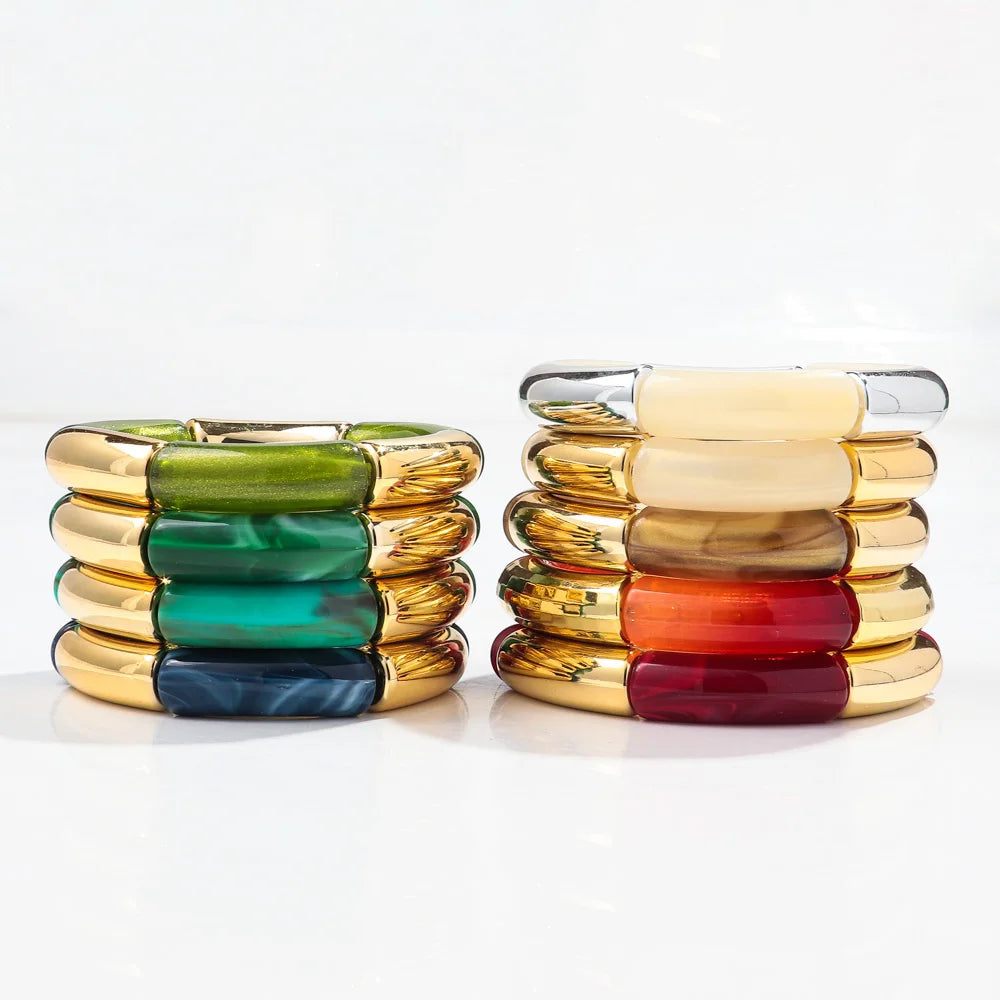 Bohemia Gold Silver Color Acrylic Chunky Bamboo
