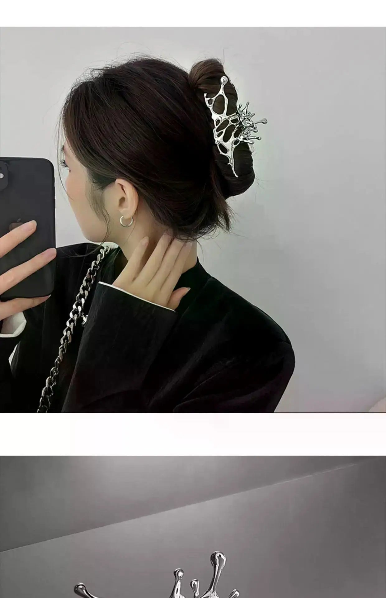 1/2PCS Geometric Claw Clips Women Large Metal Silver Color Korean Fashion Shark Hair Clips Grab Clamps Girls Hair Accessories