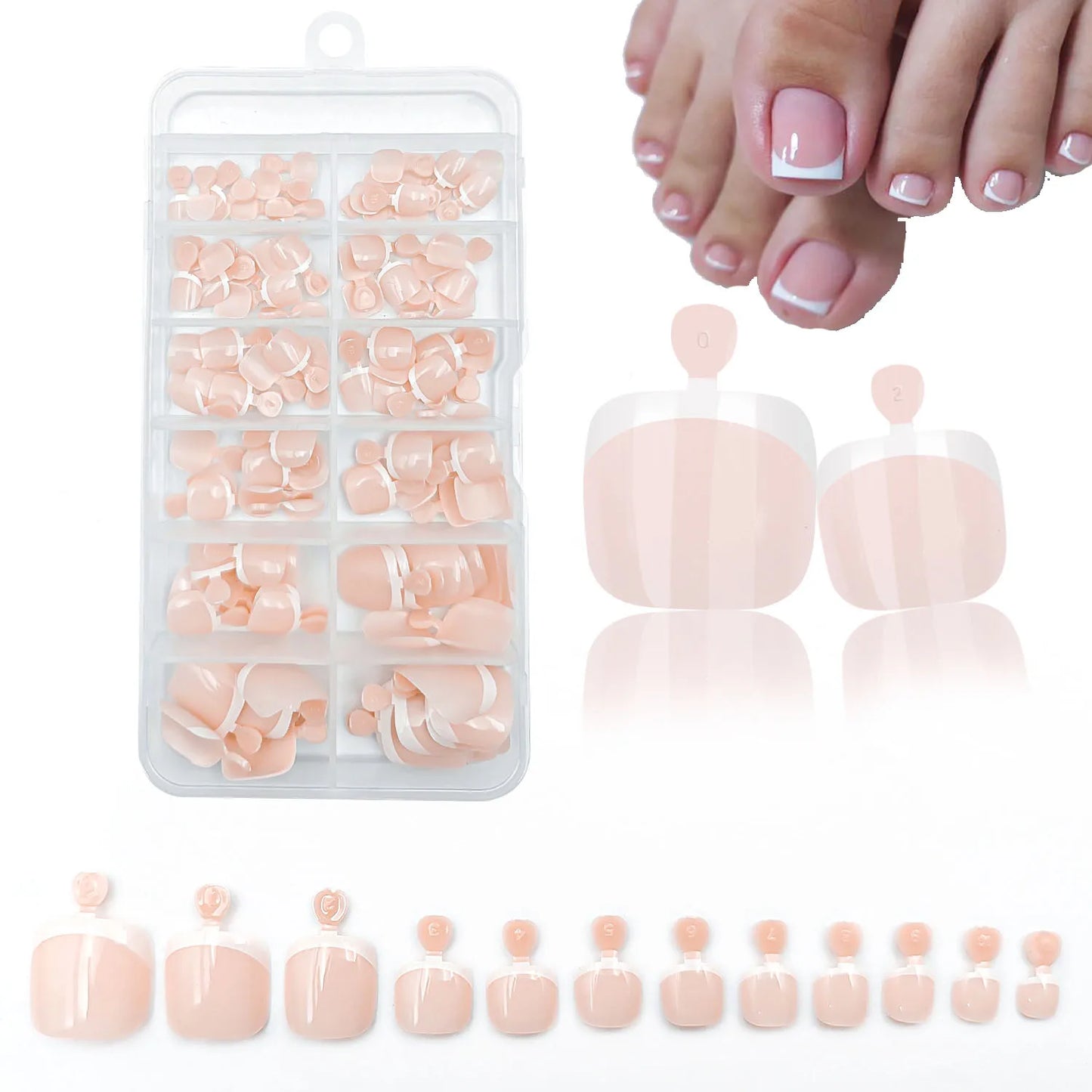 120Pcs Glossy Nude Pink French Press-On-Toenail Set 1*Box