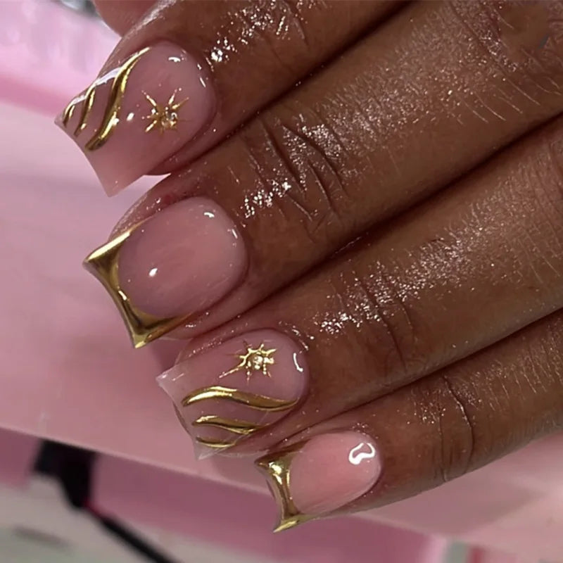 24pcs Press on Nails Short Almond Bowknot Black Press on Nails