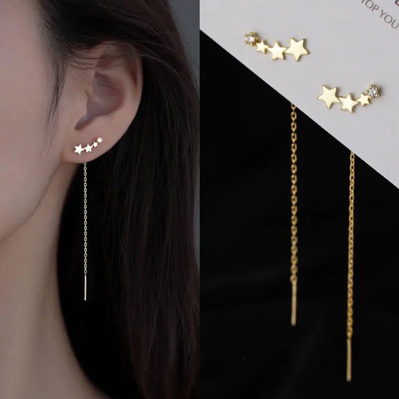Drop Ear Line Long Hanging Earrings for Women Rose Gold