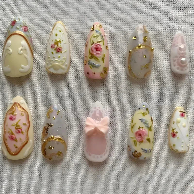 Gentle Nude Pink Press on Nails with 3D Flower