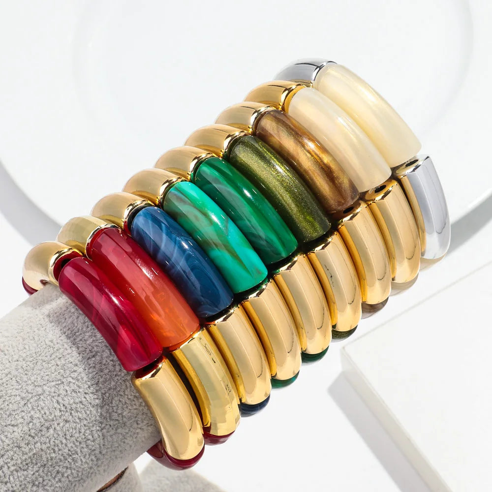 Bohemia Gold Silver Color Acrylic Chunky Bamboo