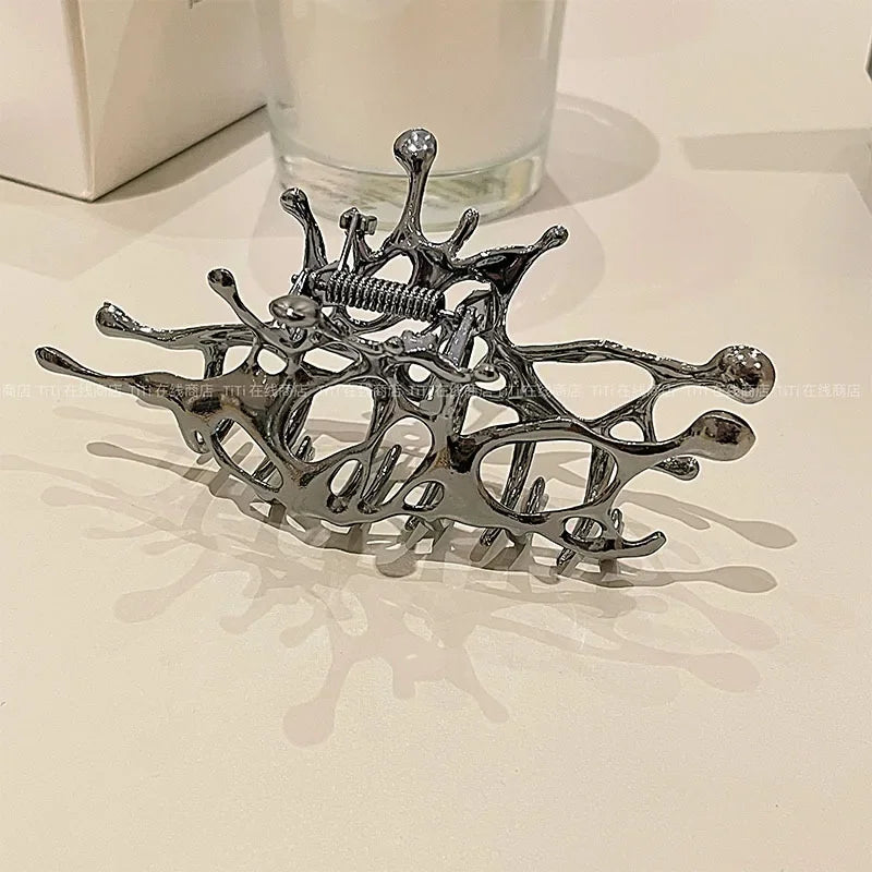 1/2PCS Geometric Claw Clips Women Large Metal Silver Color Korean Fashion Shark Hair Clips Grab Clamps Girls Hair Accessories