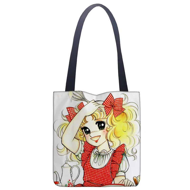 Cartoon Candy Candy Handbag Women Casual Linen Totes Underarm Top Handle Bag Lady Shopping Travel Bags