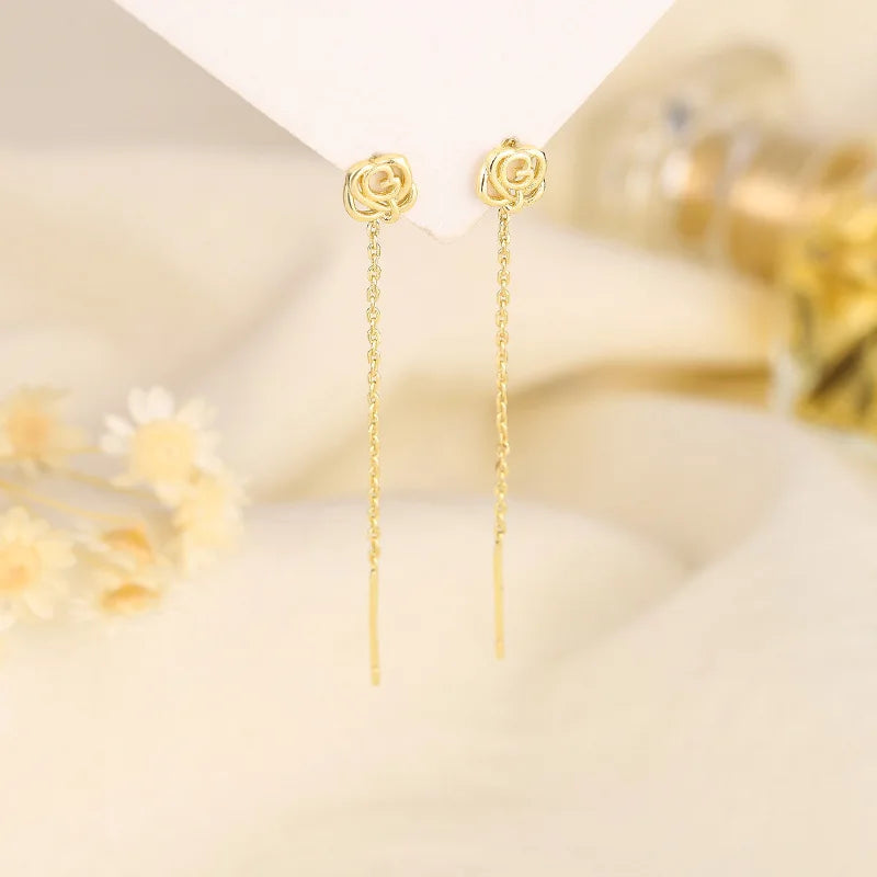Drop Ear Line Long Hanging Earrings for Women Rose Gold