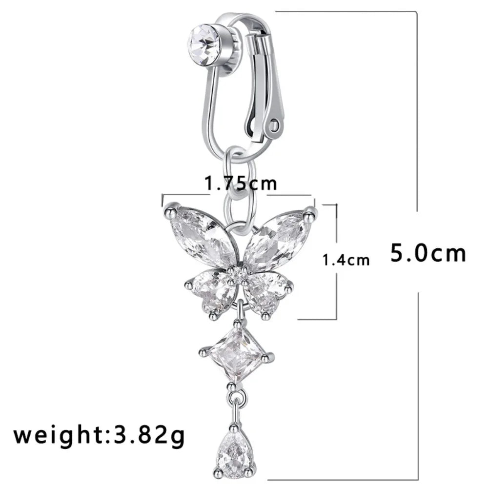 Clip on Belly Button Ring Butterfly