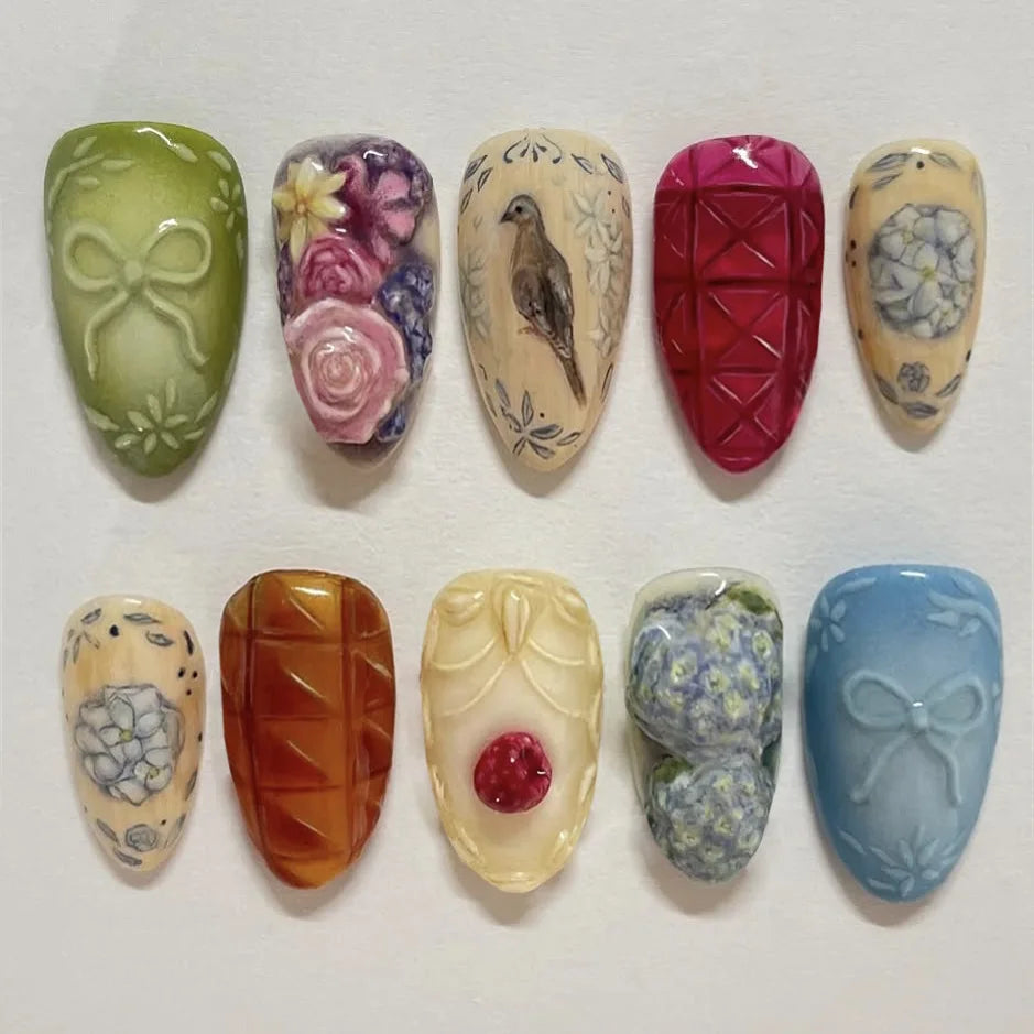 Gentle Nude Pink Press on Nails with 3D Flower