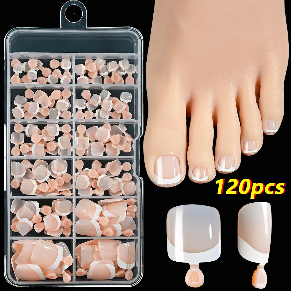 120Pcs Pink French Short Square Fake Nails
