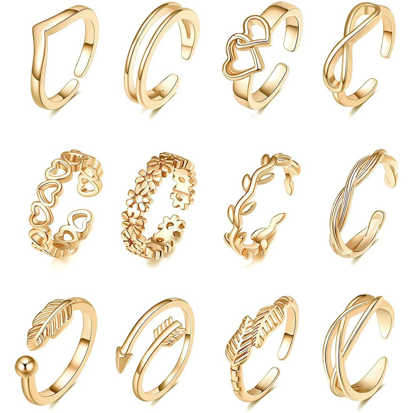 10/12Pcs Toe Rings for Women