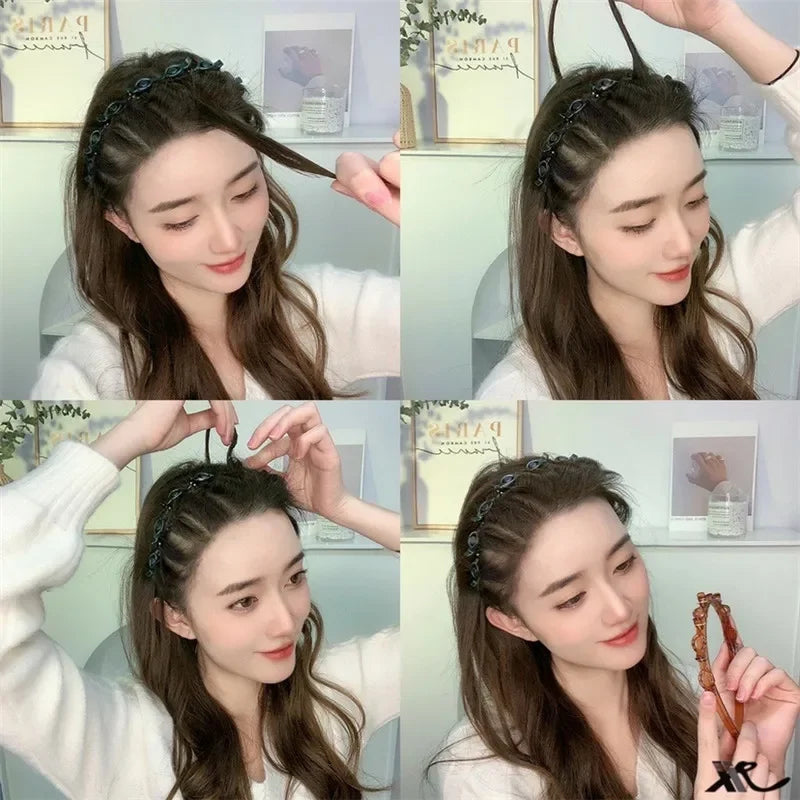Fashion Women Girls Non-Slip Hair Bands With Clips Double Layer Headbands