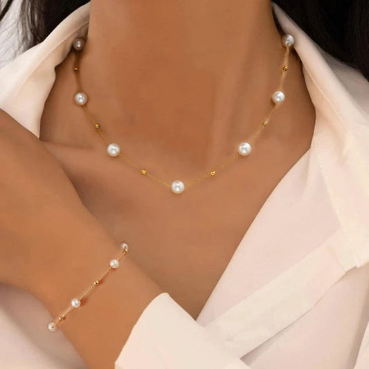 Bohemian Gold Necklace & Bracelet Set – 2 Pcs