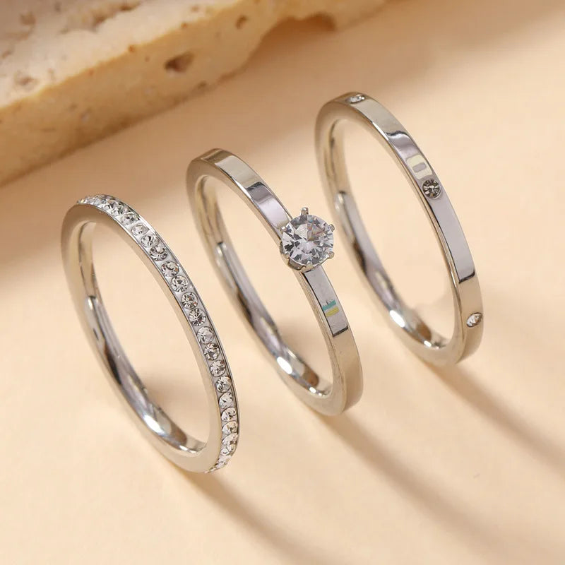 Luxury Stainless Steel Ring For Women Three-Piece Set
