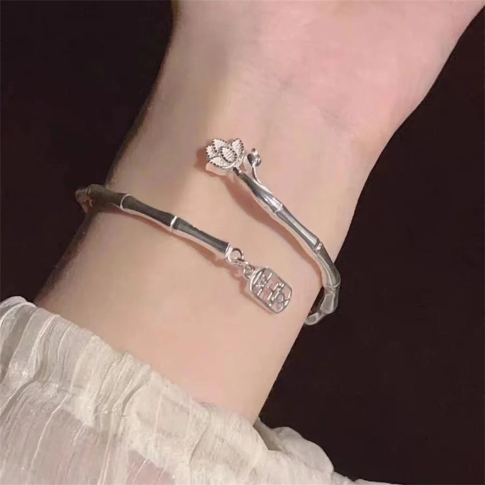 Silver Color Bamboo Bracelet For Women