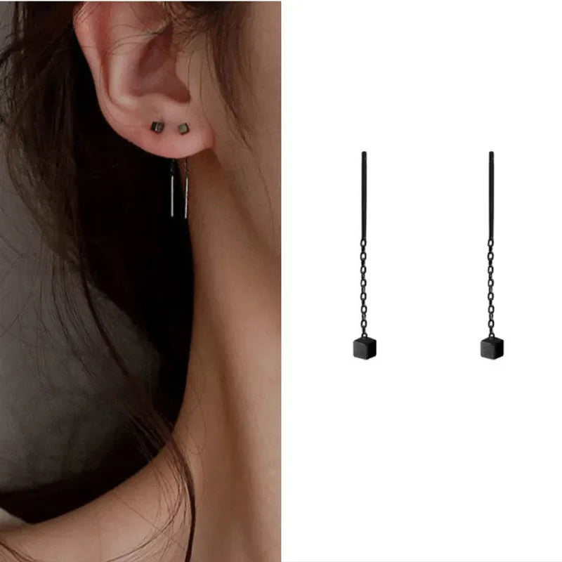 Drop Ear Line Long Hanging Earrings for Women Rose Gold