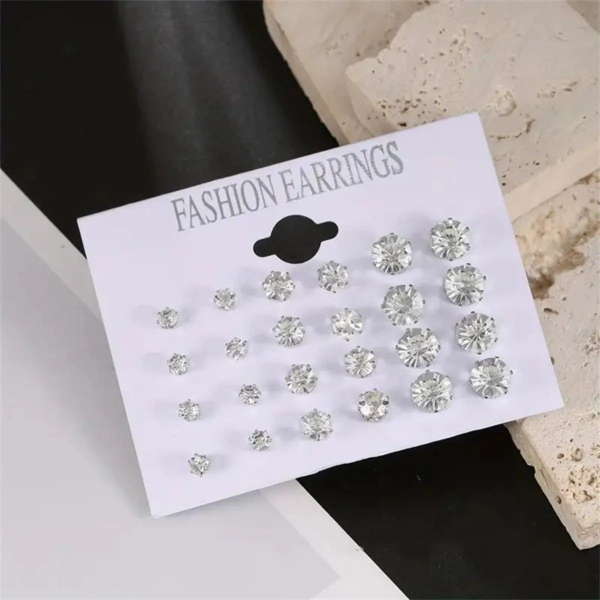 12 Pairs Set Stainless Steel Stud Earrings with Gemstone Buds