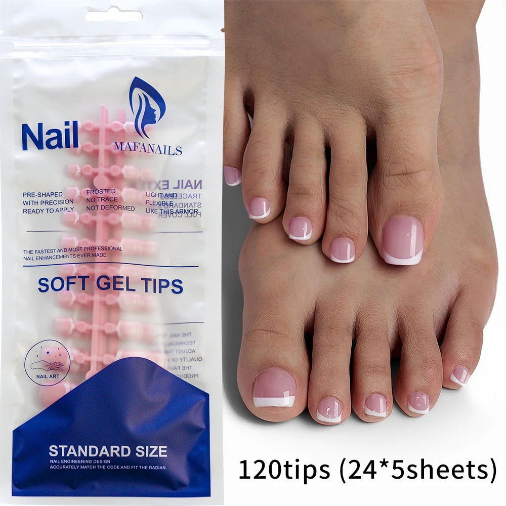 120Pcs Glossy Nude Pink French Press-On-Toenail Set 1*Box