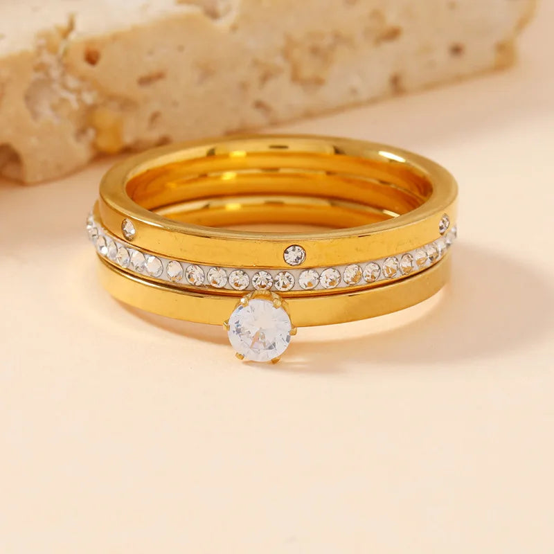 Luxury Stainless Steel Ring For Women Three-Piece Set