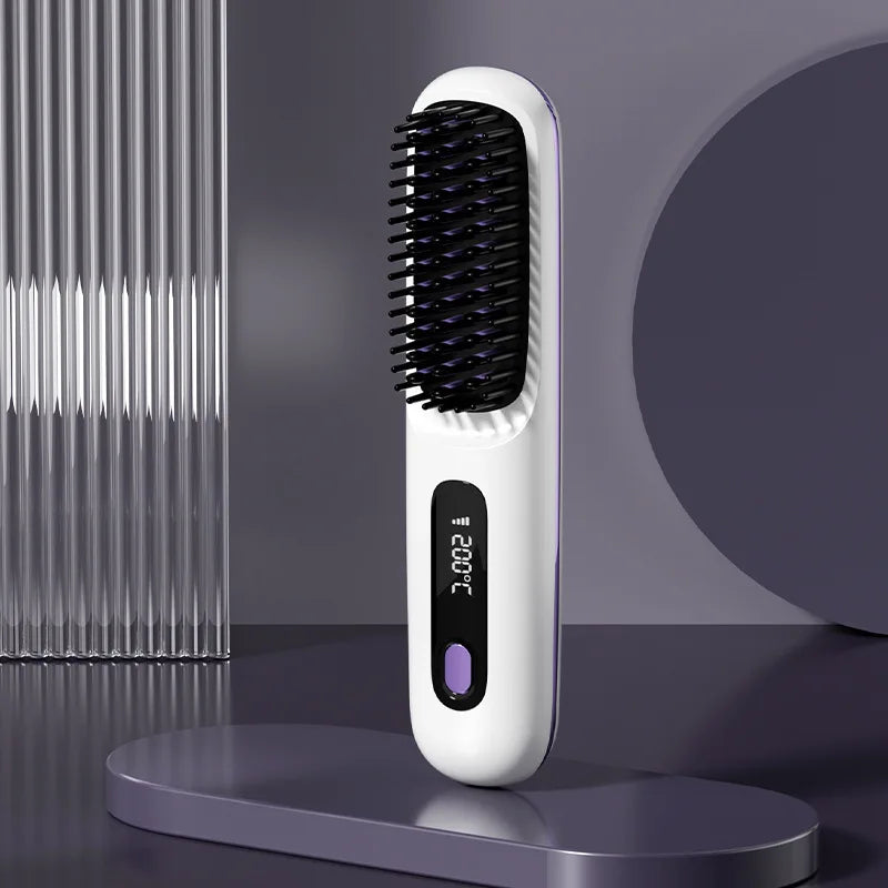 Ceramic Hair Straightener Brush – Anti-Frizz