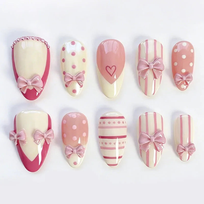 Gentle Nude Pink Press on Nails with 3D Flower
