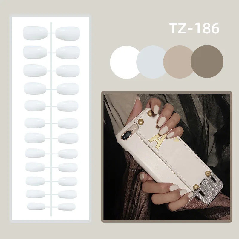 24Pcs Almond Fake Nails with Shimmery Powder
