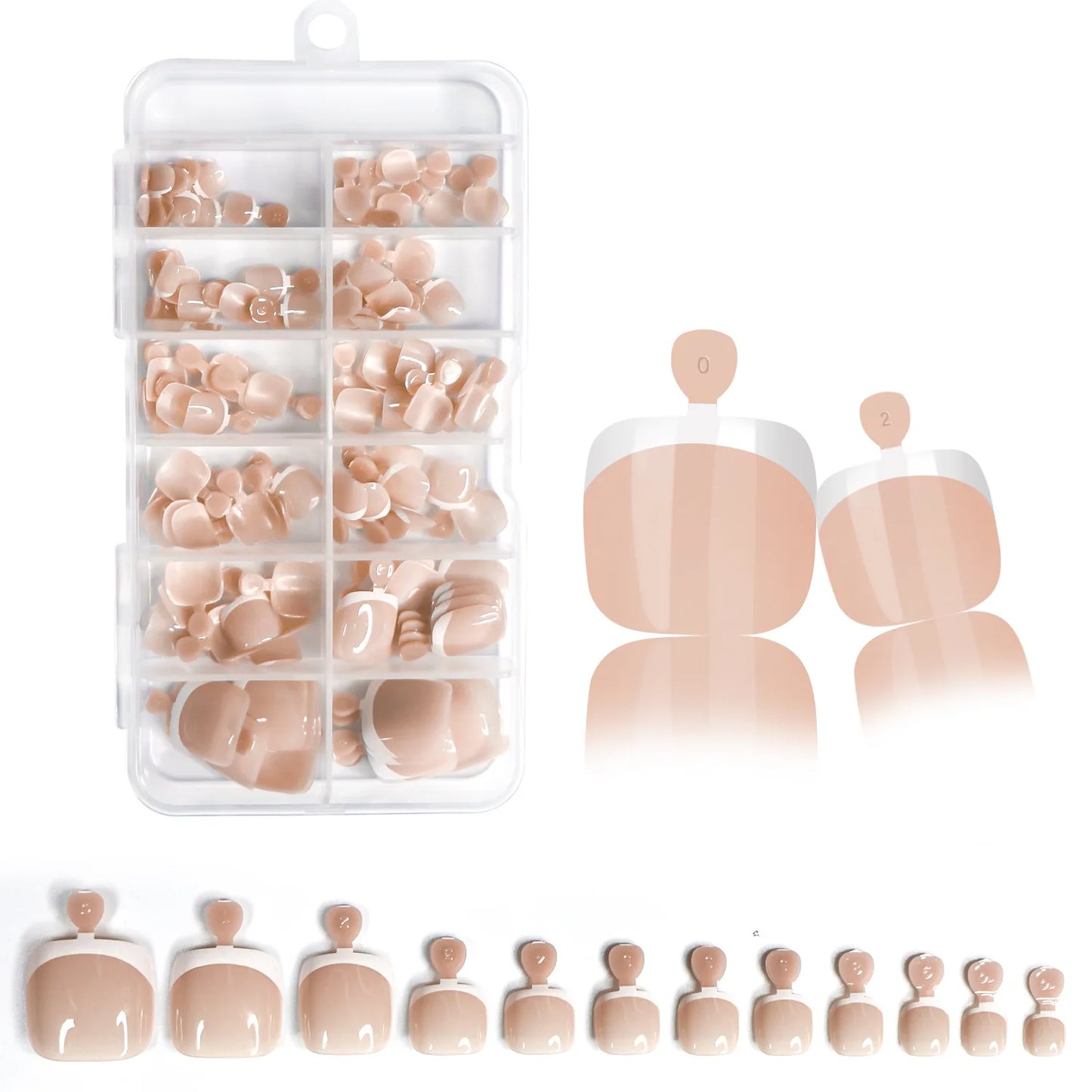 120Pcs Glossy Nude Pink French Press-On-Toenail Set 1*Box