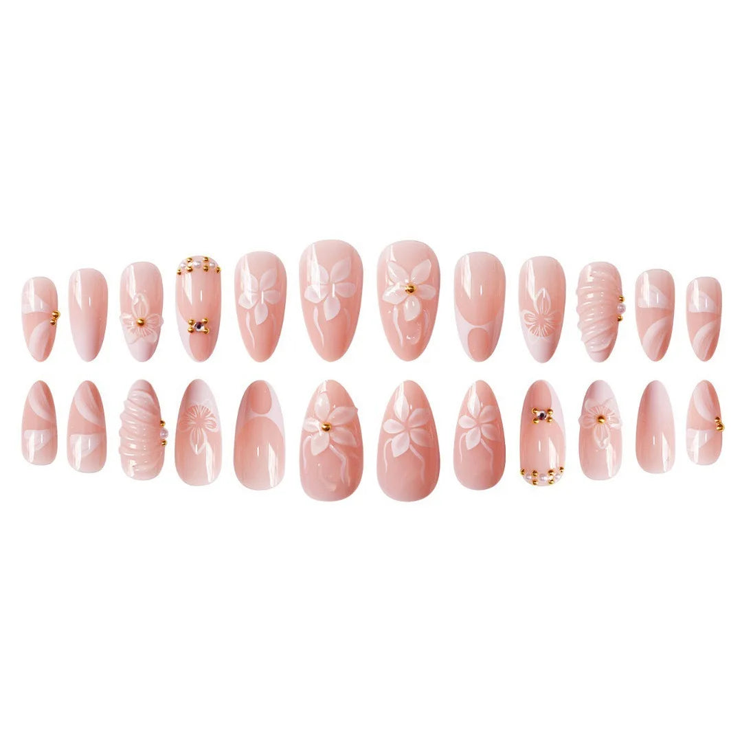 24pcs Flower Almond Press on Nails