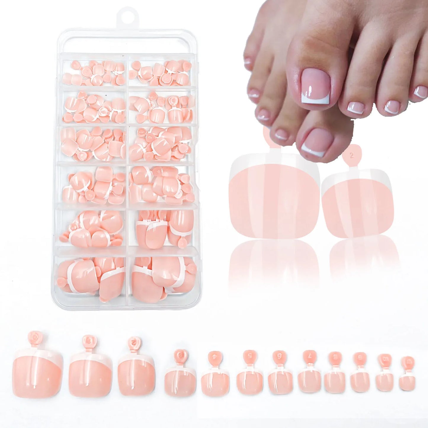 120Pcs Glossy Nude Pink French Press-On-Toenail Set 1*Box