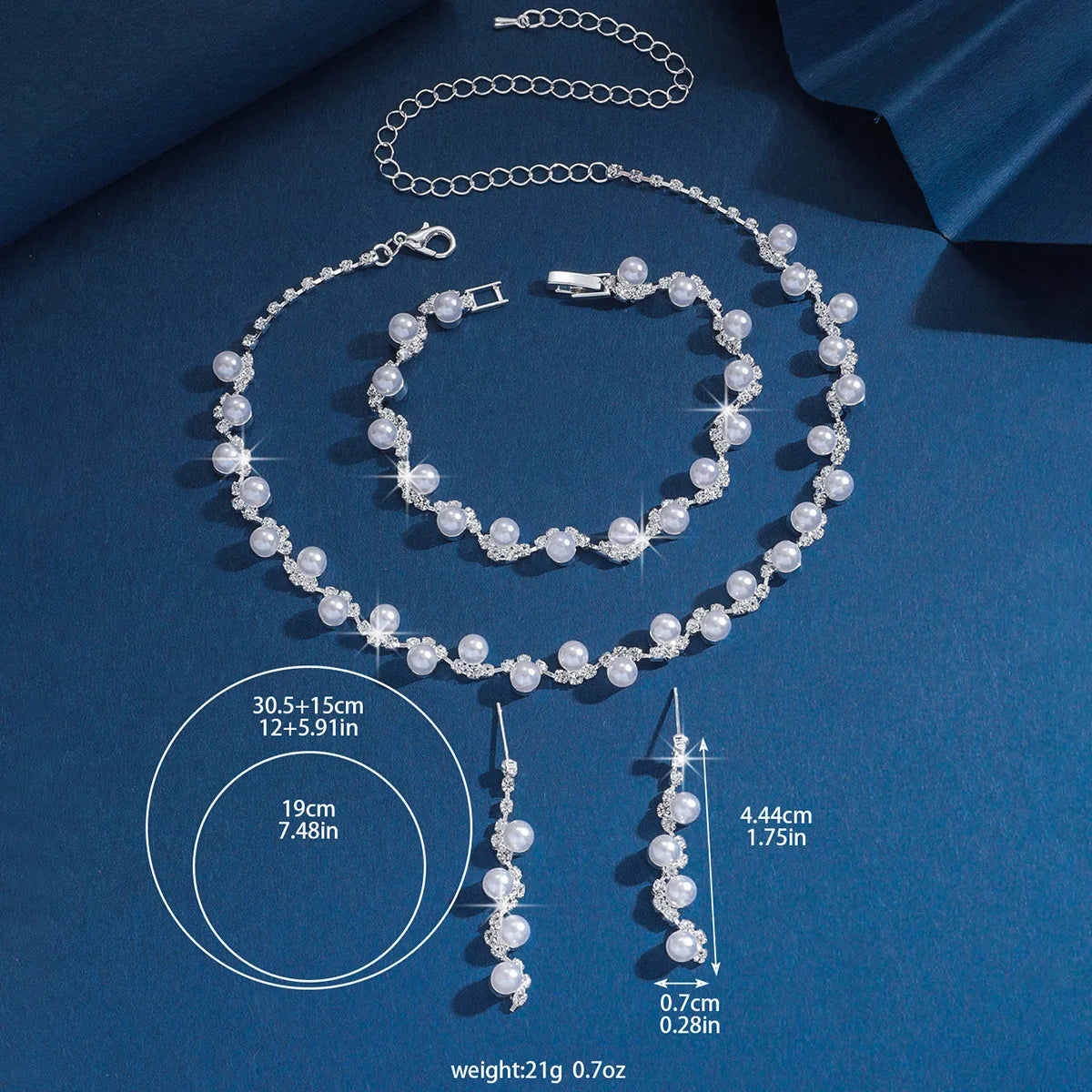 Pearl & Crystal Jewelry Set Choker Necklace Bracelet Drop Earrings Bridal Accessories for Wedding Prom Party Women Daily Wear