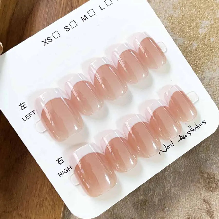 10pcs French White Fake Nails Light Pink Press on NailsFull Cover Short Square Ins Simple False Nails for Women and Girls Wear