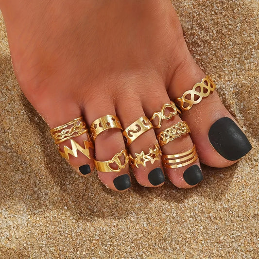 10Pcs Bohemian Hollow Star Moon Toe Ring