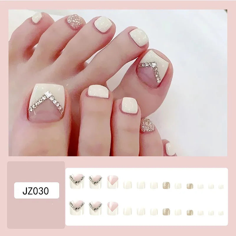 New 24 Pcs French Design Fake Toe False Nails