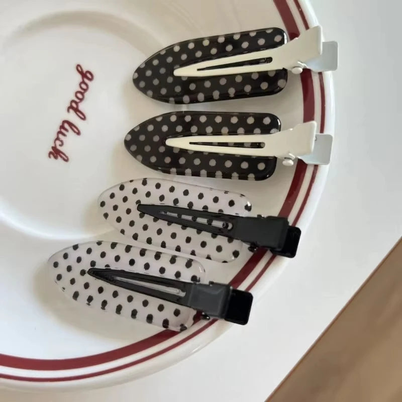 Black White Polka Dot Acrylic Hair Clips Minimalist