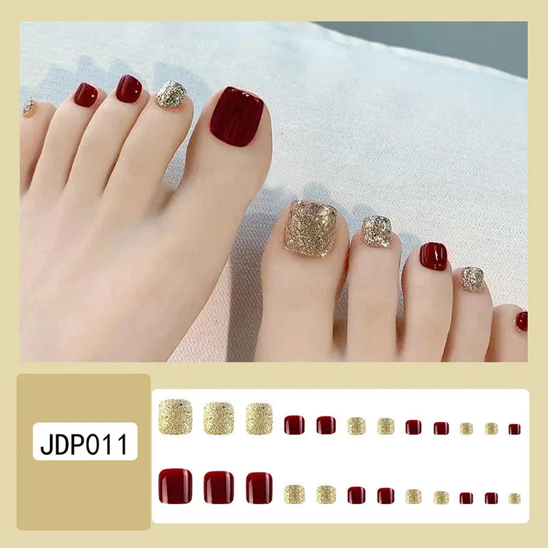 New 24 Pcs French Design Fake Toe False Nails