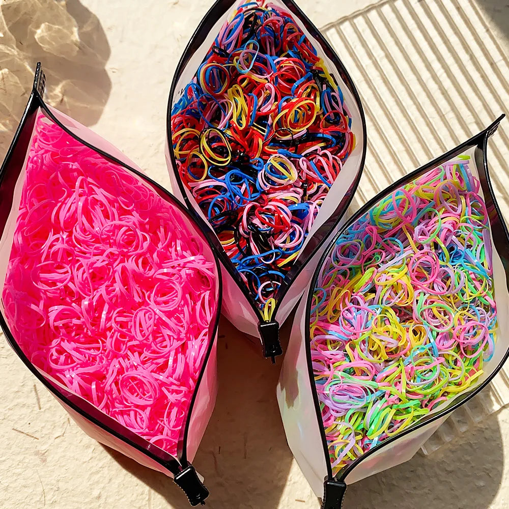 500/1000/2000pcs Girls Colourful Rubber Hair Bands