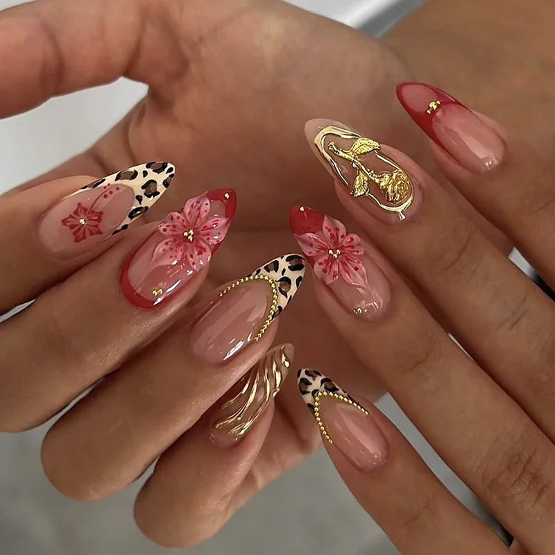 Gentle Nude Pink Press on Nails with 3D Flower