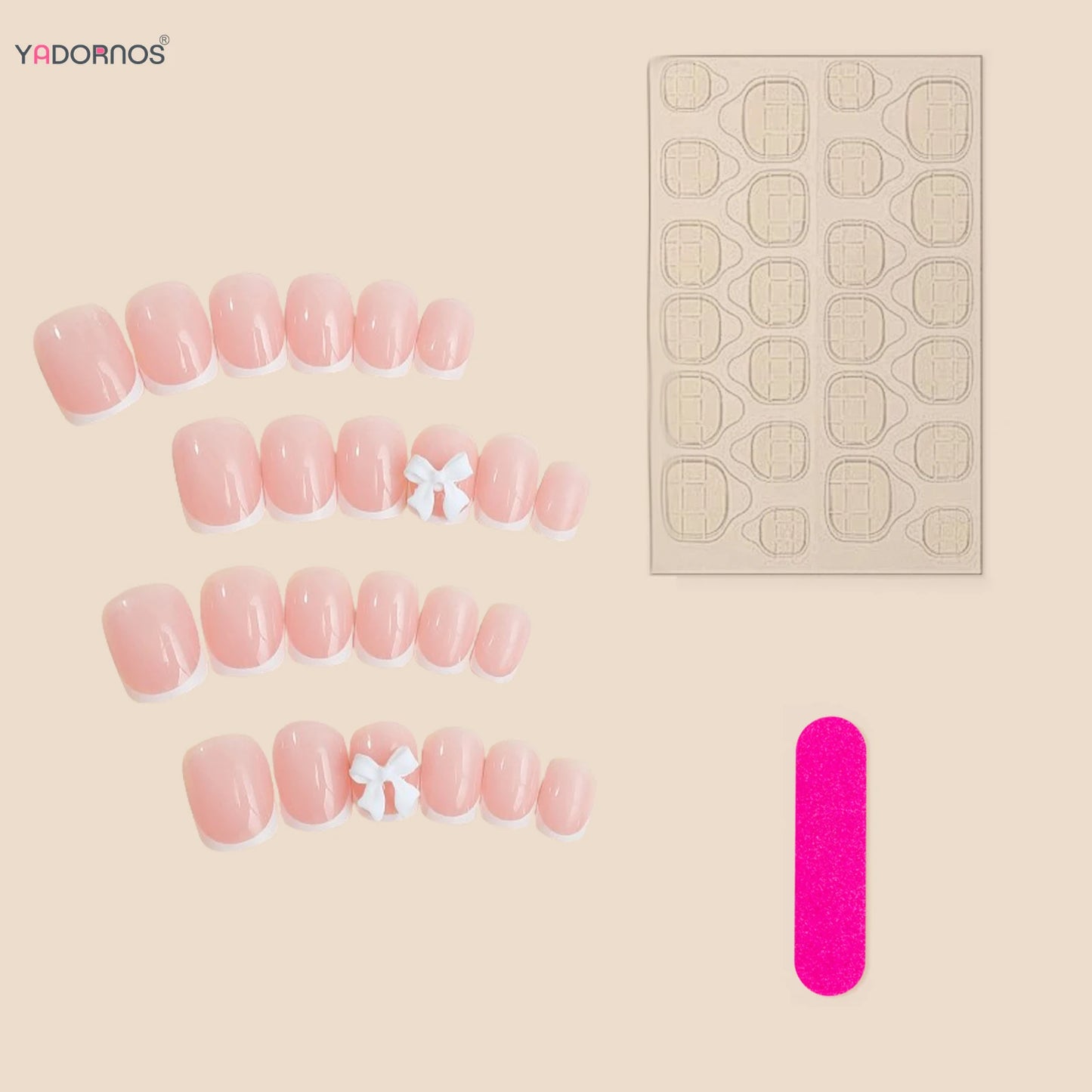 White French Press on Nails 3D Bowknot Fake Nails